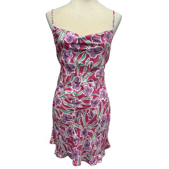 NWT RESA Pink Floral Cowl Neck Mini Dress Romantic Coquette Cocktail S - Picture 1 of 8